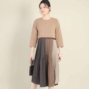애비뉴투지 엄마옷 모니카 삼색 플리츠 베이지 봄 가을 칠부 원피스 O10003