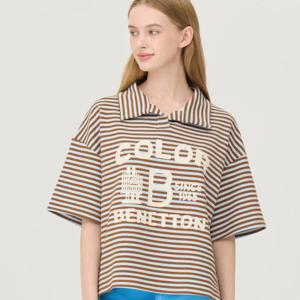 [베네통]오픈 카라 스트라이프 티셔츠 BATSG3541