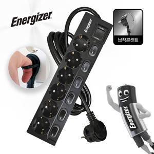 에너자이저 고용량 멀티탭 개별스위치 과부하차단 슬림 납작 블랙 6구 4M