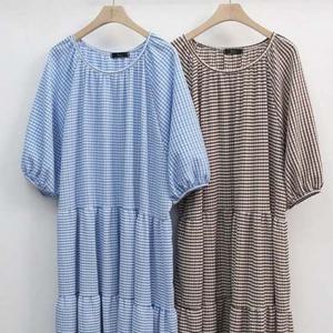 빅사이즈 여성큰옷 원피스 퍼프 306P517S 단가라 프릴