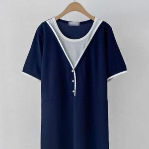 버튼 빅사이즈 307O430S 레이스 원피스 펄 의류 여성