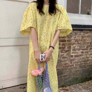 플라워 셔링소매 F006816 잔꽃 루즈핏원피스