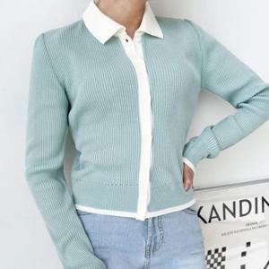 니트 가디건 카라 DJJ1008 밑단배색 자켓