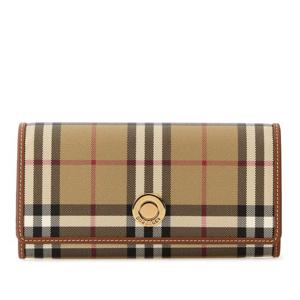 버버리 체크 패턴 골든 메탈 로고 캔버스 지갑 8109799 A9534