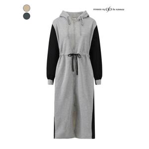 [나인식스뉴욕]배색 소매 후드 집업 기모 원피스 (NPBOP002M0)