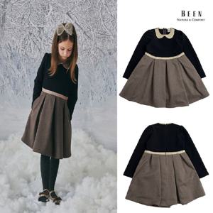 [빈]BZ74OP01BN 브라운 헤링본 배색 원피스