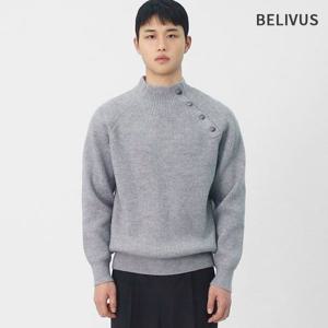 빌리버스 남성 데일리 하이넥 사이드버튼 언발란스 니트 반폴라 스웨터 BOCET005