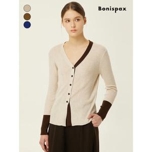 [보니스팍스]배색 V넥 슬림핏 니트 가디건 (XPAKG007M0)