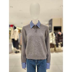 [숲]레이어드형 카라 셔츠 배색 니트 SBBLK31