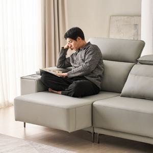 [시트앤모어] 슬리드U 3인 모션 슬라이딩 유로가죽 무빙 리클라이너 소파 - 올리브그레이