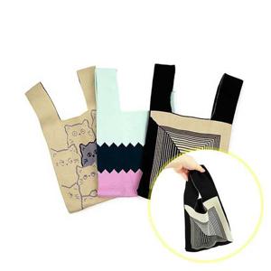 니트 손가방 지그재그 천 귀여운에코백 손잡이 여성