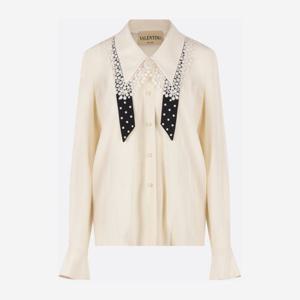 발렌티노 브이넥 레이스 트림 보우 타이 셔츠 8B3AB855 21BAD6