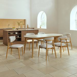 [다우닝] 노에뜨 오벌 원목 포세린 세라믹 6인 1800 식탁세트