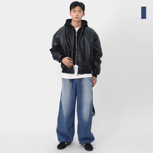 [스콰즈]스콰즈 남자 로우 워시 카고 카펜더 와이드 데님 SCJP00