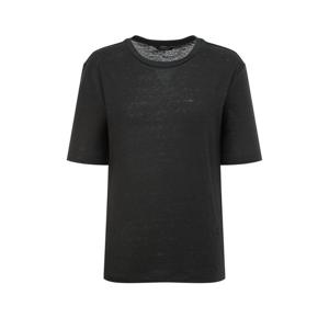 질스튜어트 뉴욕 여성 25SS 블랙 로고자수 린넨 반팔티셔츠 WJTS5B010BK