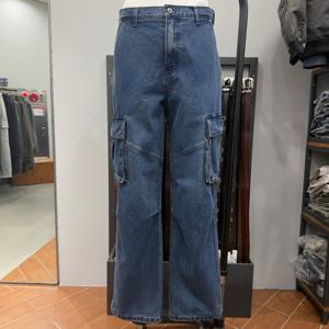 [버커루]남성 데님 파라슈트 통 넒은 카고 팬츠 INDIGO_US