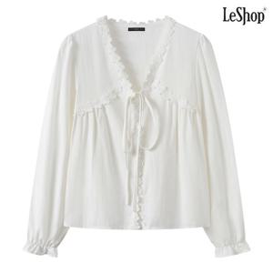 [르샵]플라워 V넥 끈 셔링 긴팔 블라우스 (DQ1BA003A)