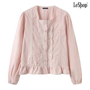 [르샵]프릴 라운드넥 버튼업 긴팔 블라우스 (DQ1BA004A)