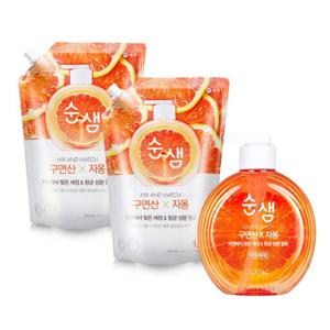 순샘 구연산 자몽 주방세제 용기 500ml+리필 1.2L 2개