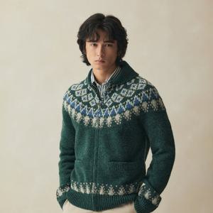 [FW 시즌오프 20%] 아카이브 울 스키 코위찬 풀집스웨터 (그린) (BBWWMM3881JEW)