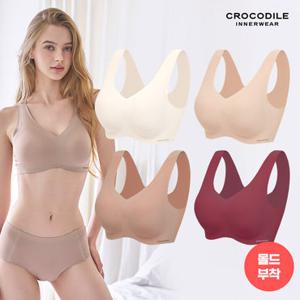[크로커다일] 라이크라 쉘론 데일리 몰드부착 V넥 브라 4종세트 CDWBR5O05060708