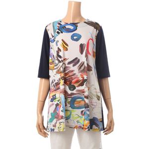 [몬테밀라노]MK106T2204   배색 프린트 나염 루즈 오버핏 캐쥬얼 여성 티셔츠