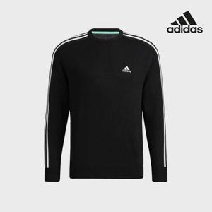 아디다스골프 남성 크루넥 삼선 스웨터 블랙 GV1203