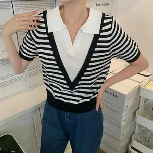 [리빌모아]여자 반팔 단가라 카라 니트 티셔츠 JSW1-KNH-SP0000C