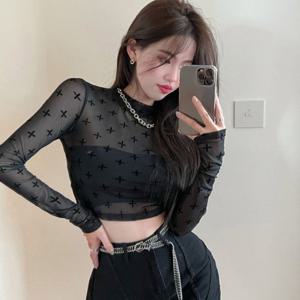 [리빌모아]여자 십자가 포인트 망사 크롭티 SDW-TSH-SH500236