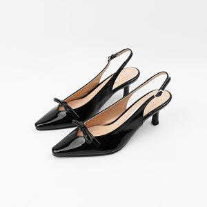 [신난다슈] 여성 슬링백힐 6cm 슬링백 구두 펌프스 힐 스틸레토 리본 PRM246181 블랙