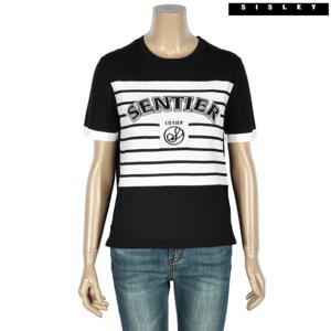 [시슬리]시슬리 스트라이프 레터링 니트티 SAKPC2431_BK