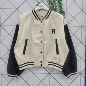 [에꼴리에]배색 크롭 야구 점퍼 24C0151_GN