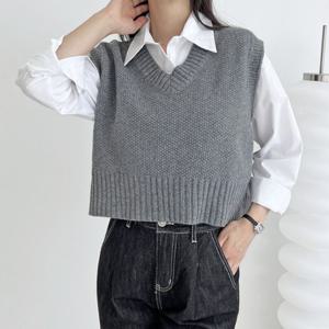 [리빌모아]여자 베이직 데일리 브이 크롭 조끼 DJW-VEA-SCAT1057