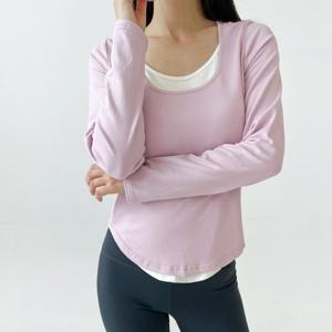 [리빌모아]여자 배색 레이어드 U넥 긴팔 티셔츠 DJW-TSA-SGSSET6