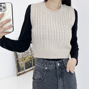 [리빌모아]여자 꽈배기 크롭 라운드 니트 조끼 DJW-VEA-SCAT1049