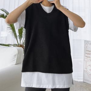 [리빌모아]여자 오버핏 무지 리브드 골지 브이넥 조끼 5CW-VEA-Q