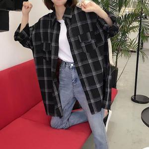 [리빌모아]여자 루즈핏 캐주얼 포켓 체크 롱 셔츠 LDW-SHA-SSIS7
