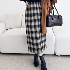 [리빌모아]여자 겨울 H라인 기모 체크 롱스커트 DJW-SKLW-SKYI80