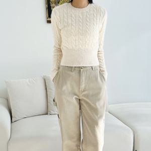 [리빌모아]여자 슬림핏 부클 꽈배기 크롭 니트 DJW-KNA-SCAT1069