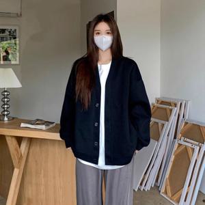 [리빌모아]여자 오버핏 베이직 기모 브이넥 가디건 LDW-CA-SSIS6