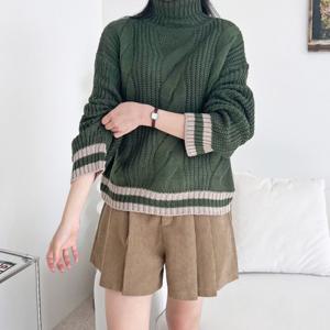 [리빌모아]여자 꽈배기 터틀넥 배색 하찌 니트 DJW-KNA-SCAT1086