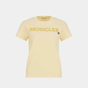 몽클레어 여성 레터링 자수 로고 반팔 티셔츠 옐로우 8C00006 829HP 10W