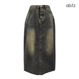 [에이비에프지]빈티지 워싱 포인트 A라인 롱 데님 스커트 APZ5QS31G