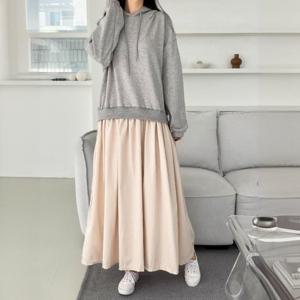 [리빌모아]여자 빅사이즈 배색 후드 롱 원피스 DMESW-OPA-STS143