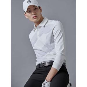 [빈폴골프] 남성 모노그램 패턴 긴팔 티셔츠  화이트 (BJ5241B061)