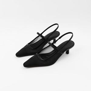 [신난다슈] 여성 구두 슬링백 힐 5cm 메리제인 펌프스힐 시스루 망사 미들힐 AG252503 블랙