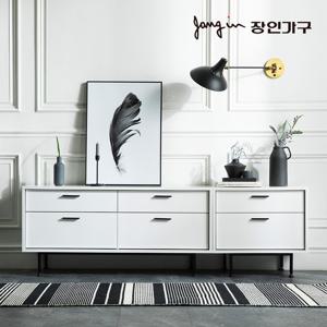 장인가구 루시퍼 화이트 다용도 수납 1800 거실장 세트A