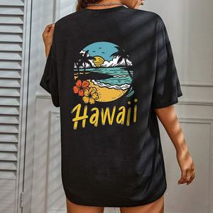 하와이 프린팅 반팔 오버핏 티셔츠 LM-0333