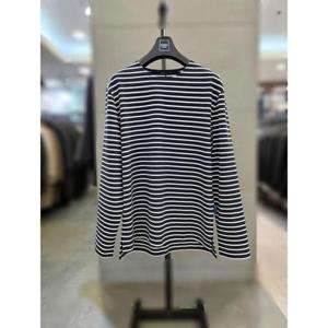 바쏘옴므 세이브존03 바쏘옴므 남자 봄 여름 네이비 면 단가라 라운드 티셔츠 WSAGZ1KR34A