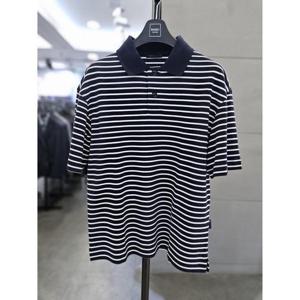 바쏘옴므 세이브존03 바쏘옴므 25 네이비 단가라 오버핏 반팔 PK티셔츠 WSAGZ2KT49A